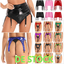 DE-Damen Leder Strumpfgürtel Strapsgürtel Strumpfband Wetlook Minirock Dessous
