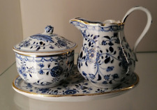 Rauenstein Milch u. Zuckerset auf Tablett Antik Goldrand u Bemalung Vogel