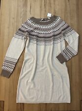 Neu Esprit Baumwolle Norweger Strick Kleid Gr. XL Cremefarben Mit Muster