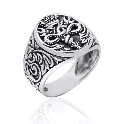 Caduceus snake silver ring - snake,