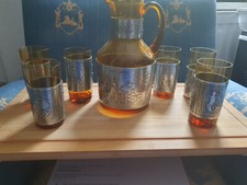 Gläserensemble Zinn gefasster Krug Metallmontur Zinn