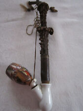 Alte Tabakspfeife mit Porzellankopf/ Hirschgeweih "Schützenkönig"