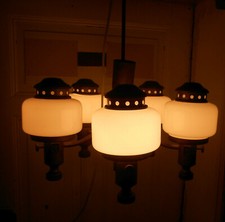 Alte Deckenlampe Messing Hängelampe 5armig Glas Deko Lamp Leuchte vor 1945