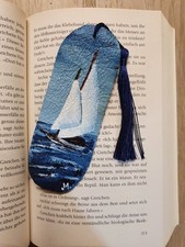 Handgemaltes Lesezeichen - auf Leder gemalt - Schiff / Segelboot