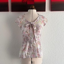 ღ Tunika Top Blumen-Motive Schleife Pastell Gr. S Smok-Details gesmokte Taille