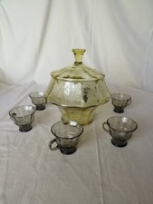 Bowle Bowleservice Bowletopf & 6 Gläser Kristallglas gelb Trauben geschliffen