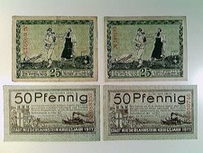 Notgeld Stdat Niederlahnstein, je 2x 25 und 50 Pfennig, 1917