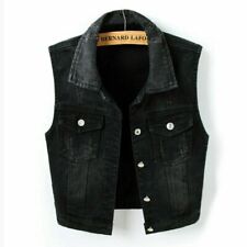 Damen Denim Weste Biker Kurze Jacke Weste Jeans Top Weste Ärmellos