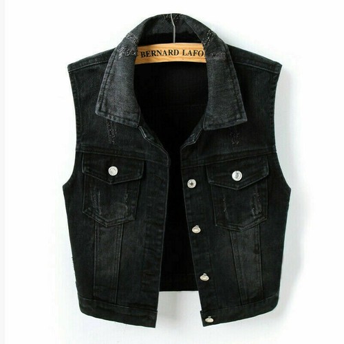 Damen denim weste biker kurze - denim,
