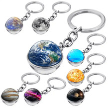 Globus & Planet Schlüsselanhänger Keychain 17 Planeten & Galaxy Glas Metall NEU!