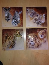Blechbilder Schilder Zebra, Löwe, Giraffe, Leopard Afrika 4 Stück