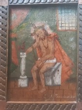 Christus im Kerker Öl auf Blech geschnitzter Rahmen 19. Jahrhundert