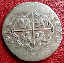 Piraten Münze. 2 Reales Philipp V. Spanien Kolonial. Silber 1700-1746.