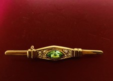 Vintage Brosche - Stabbrosche - Goldfarben - Modeschmuck - 1960er grüner Stein