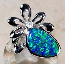 Australischer Opal Inlay & Topas 925 massiv Sterling Silber Ring Schmuck Gr. 7 TD1