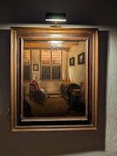 Großes Ölgemälde im Stil alter Meister mit charmanter Vintage-Bilderleuchte