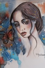 Original Aquarell Frau woman