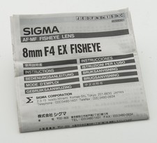 Bedienungsanleitung Sigma 8mm F4 Ex Fisheye 8MM f4 ex fisheye Instructions