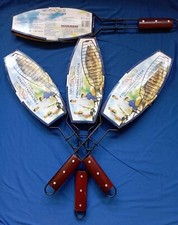Fisch - Grillgitter, 4-teilig, praktischer Holzgriff, 58x12 cm