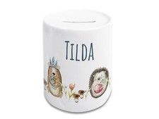 Spardose Kinder Jungen mit Namen Geldgeschenk personalisiert Waldtiere Geschenk