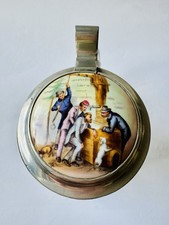 Alter Glasbierkrug, Zinndeckel und Porzellan-Bild, 1/2 L 