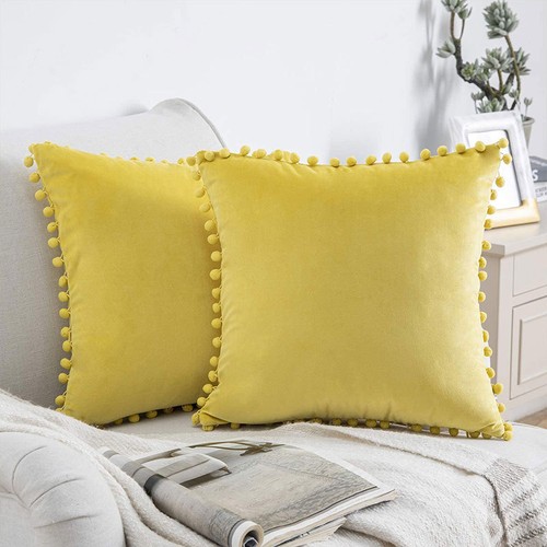 Samt kissenbezug mit pompoms - mit,