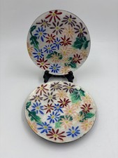 2x Japan Cloisonné Emaille Teller 13 cm, Shippō‑yaki, florales Dekor, handgearbe
