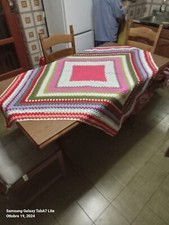Tischdecke Handarbeit Strickarbeit / 130 x 130 / Mehrfarbig Unikat 