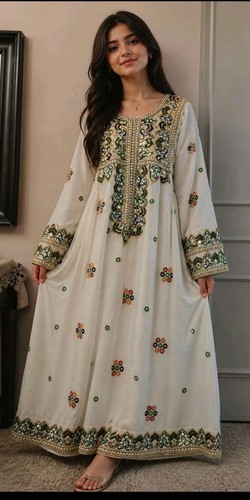 Embroidered white kaftan - embroidered, dress