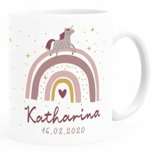 Kindertasse Kunststoff Regenbogen Einhorn personalisierte Namenstasse Mädchen