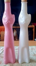 2 X Happy Cat, Wein Leerflasche Dekoflasche Katzenflasche, Pink und  Weiß
