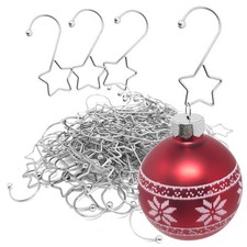 100x Kugelaufhänger für Weihnachtsbaumschmuck - Stern - silberfarben