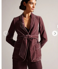 TED BAKER Jacke Damen TB 2 UK 10 Tansya taupe Samt Gürtel Schalkragen NEU