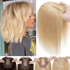 Damen 100% Echthaar Toupet Clip In Haar Extensions Toupee Topper Haarteile Blond