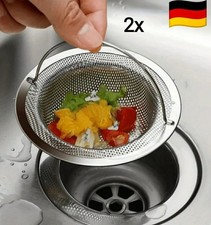 2x Abflusssieb Korb Sieb für Spülbecken mit Griff Edelstahl Abflusssieb Filter ✓