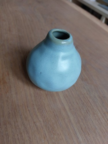 Keramikvase grau türkis rund - keramikvase,