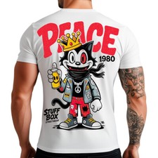 Stuff Box Herren Shirt Peace Rebel Weiß S-5XL Streetwear Urban STB-1388 Coimc