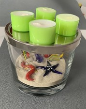 Partylite  Dekoglas rund, mit Deko und Teelichthalter rund, Metall, silber