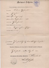 Heimatschein -  Königreich Bayern, Helmstadt, Marktheidenfeld, vom 14.April 1892