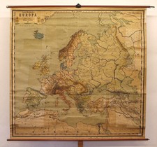 alte Schulwandkarte Europakarte ~1914 Österreich-Ungarn 187x190 vintage loft map