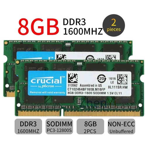 Crucial 16gb 8gb pc3 - 2x, pc3-12800s