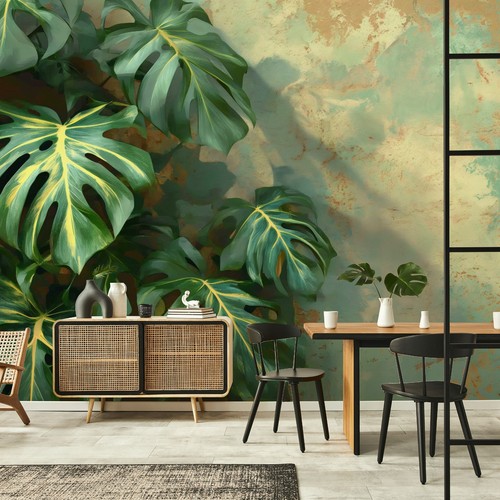 Fototapete monstera natur grau - fototapete,