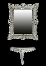SET Wandspiegel + Konsole Spiegelkonsole in Weiß Gold Barock Repro Antik 44x38