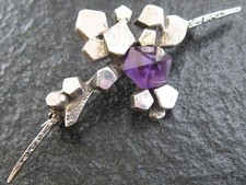 Brosche Silber 835 Vintage Design Space Age mit Amethyst Edelstein