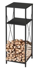 Kaminholzregal mit Ablage aus Metall Schwarz inkl. Ofenhandschuh