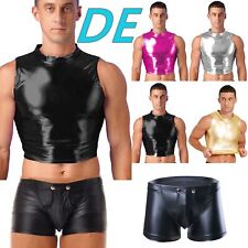 DE Herren Faux Leder Booty Boxer Shorts Wet-Look/Tank Top Unterhemd Coustum