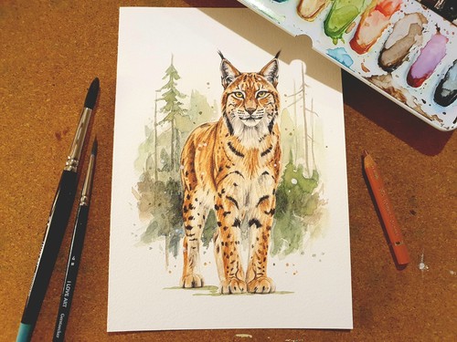 Aquarell mit luchs - mit,