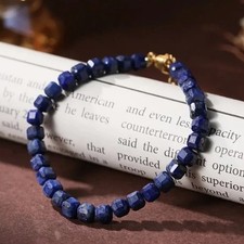 ✅ Lapis Lazuli Edelstein Armband Blau Gold Natürlich Stein Perlen Kette Damen ✅