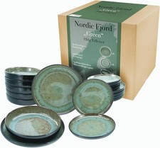 Nordic Fjord 18tlg Grün TellerSet  Steinzeug Reaktivglasur CreaTable 21557