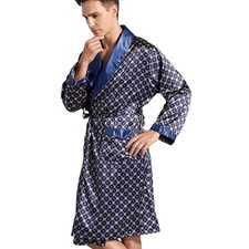 Herren Kimono Bademantel Satin Seide Lounge Robe kurz Ärmel Sommer NEU